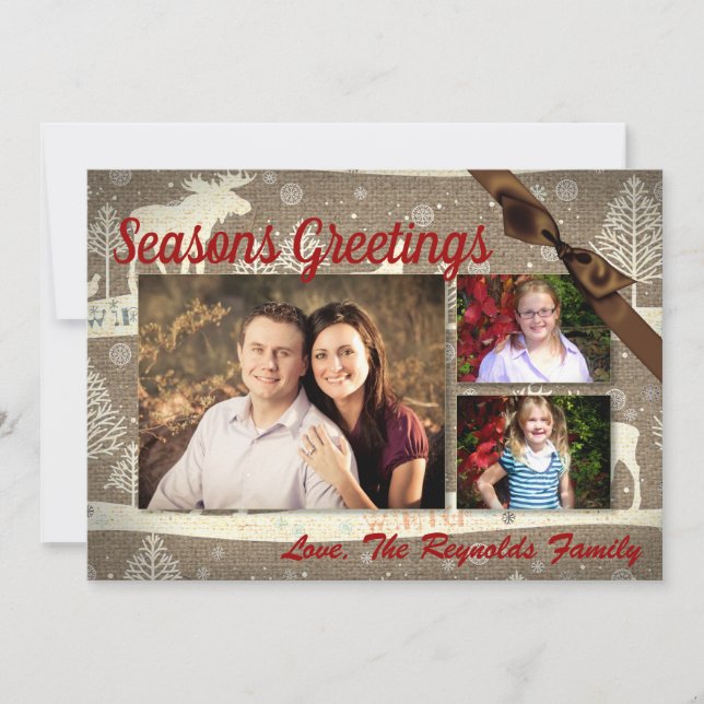 5x7 XMAS Christmas Burlap Deer Doe Buck PHOTO Card (Front)