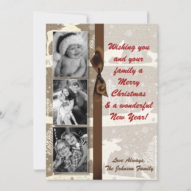 5x7 XMAS Christmas Burlap Deer Doe Buck PHOTO Card (Front)