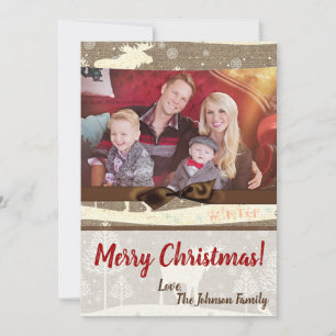 5x7 XMAS Christmas Burlap Deer Doe Buck PHOTO Card