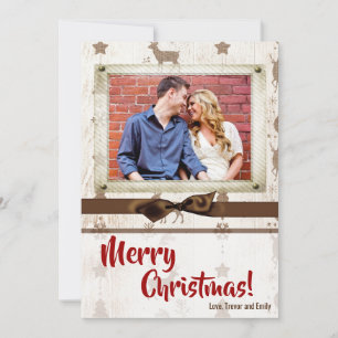 5x7 XMAS Christmas Burlap Deer Doe Buck PHOTO Card