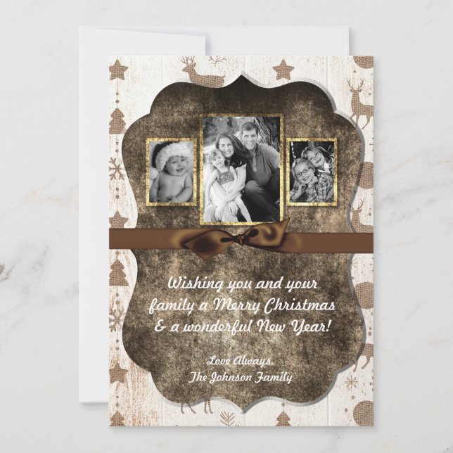 5x7 XMAS Christmas Burlap Deer Doe Buck PHOTO Card (Front)