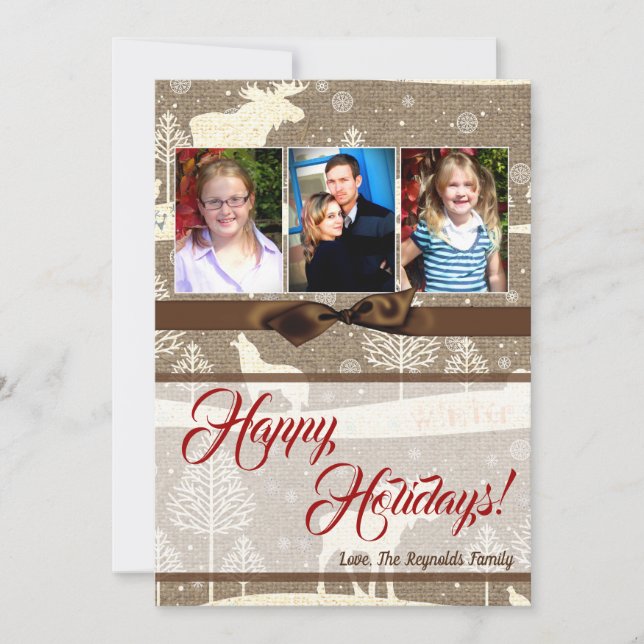 5x7 XMAS Christmas Burlap Deer Doe Buck PHOTO Card (Front)