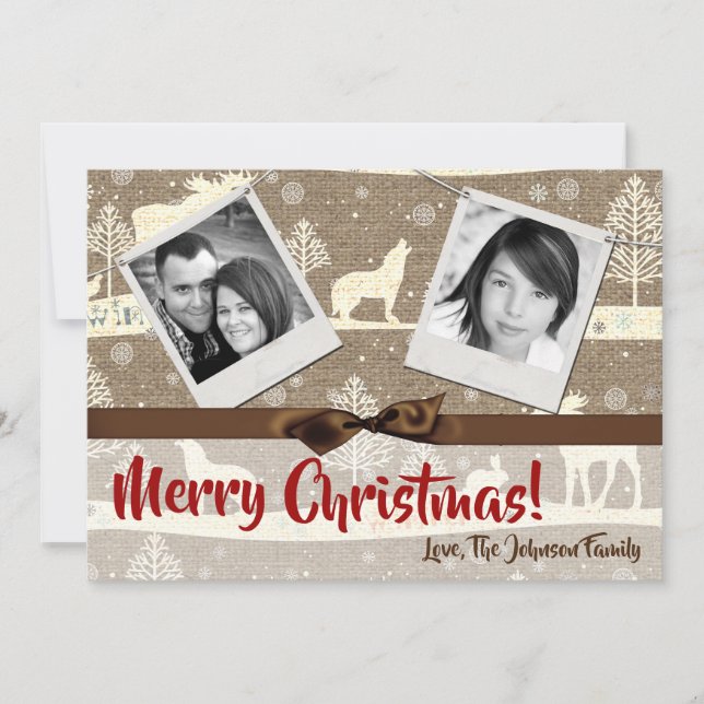 5x7 XMAS Christmas Burlap Deer Doe Buck PHOTO Card (Front)