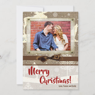 5x7 XMAS Christmas Burlap Deer Doe Buck PHOTO Card