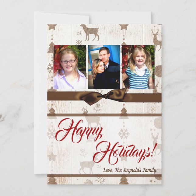 5x7 XMAS Christmas Burlap Deer Doe Buck PHOTO Card (Front)