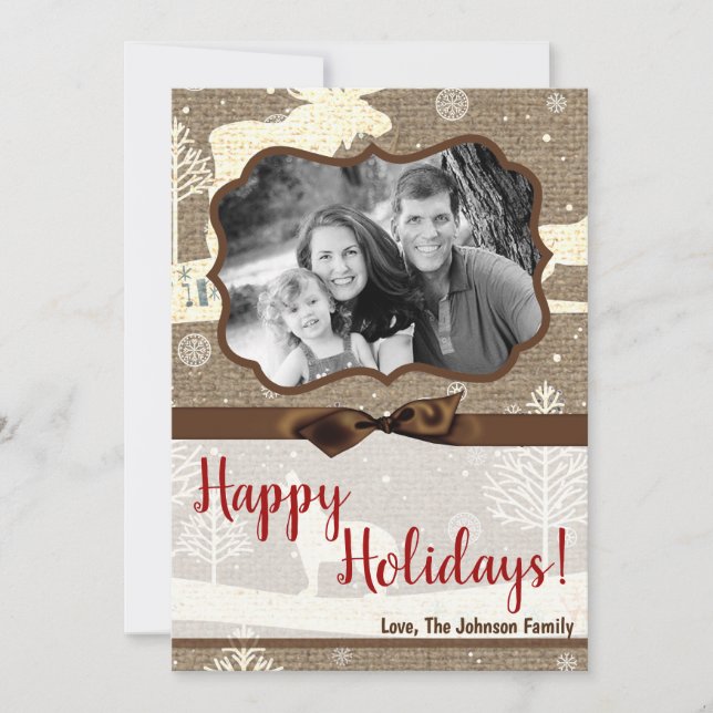 5x7 XMAS Christmas Burlap Deer Doe Buck PHOTO Card (Front)