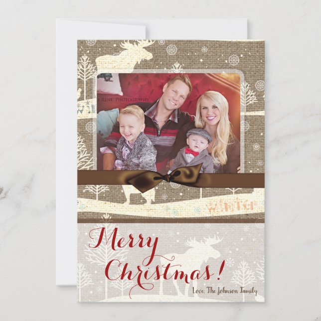 5x7 XMAS Christmas Burlap Deer Doe Buck PHOTO Card (Front)