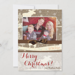 5x7 XMAS Christmas Burlap Deer Doe Buck PHOTO Card