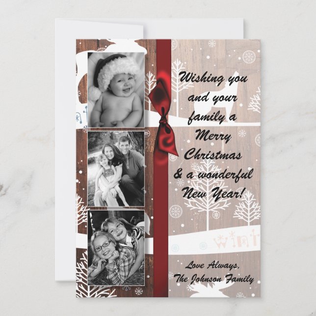 5x7 XMAS Christmas Deer Wood Buck Doe PHOTO Card (Front)