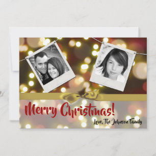 5x7 XMAS Christmas Gold Bokeh Lights PHOTO Card