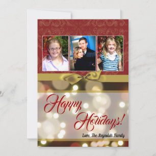5x7 XMAS Christmas Gold Bokeh Lights PHOTO Card