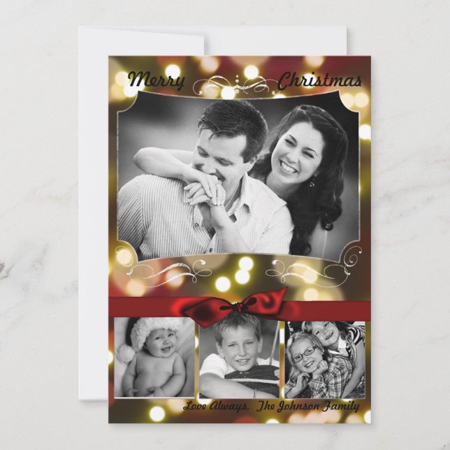 5x7 XMAS Christmas Gold Bokeh Lights PHOTO Card (Front)