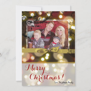 5x7 XMAS Christmas Gold Bokeh Lights PHOTO Card