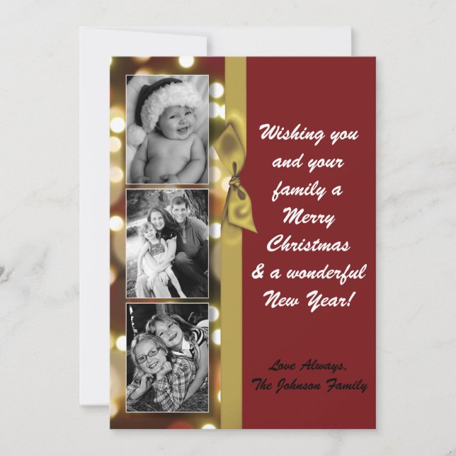 5x7 XMAS Christmas Gold Bokeh Lights PHOTO Card (Front)