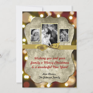 5x7 XMAS Christmas Gold Bokeh Lights PHOTO Card