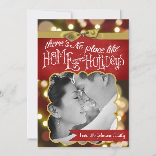 5x7 XMAS Christmas Gold Bokeh Lights PHOTO Card (Front)