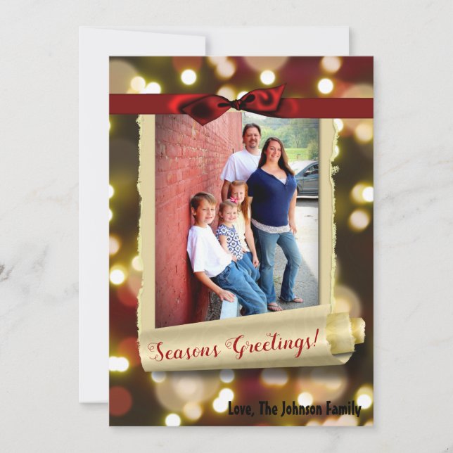 5x7 XMAS Christmas Gold Bokeh Lights PHOTO Card (Front)