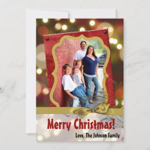 5x7 XMAS Christmas Gold Bokeh Lights PHOTO Card