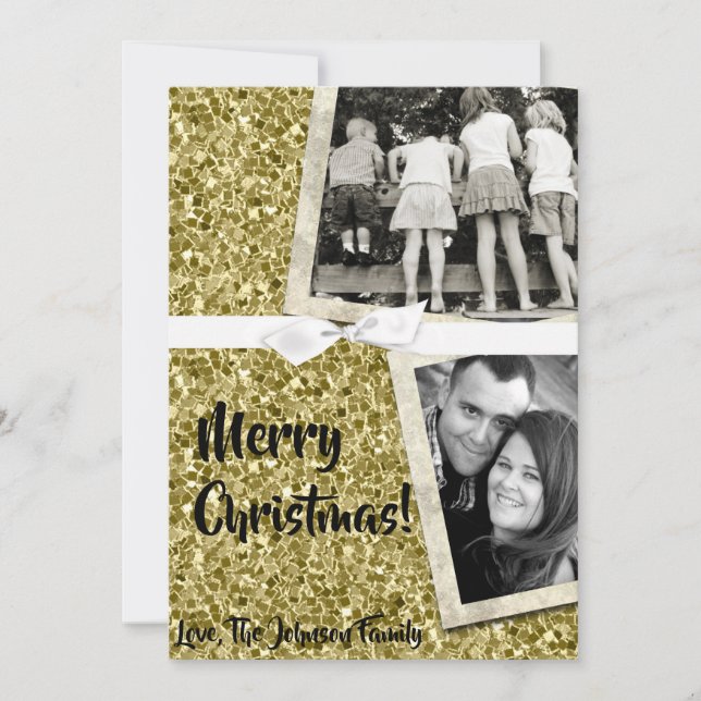 5x7 XMAS Christmas Gold Snowflake Glit  PHOTO Card (Front)