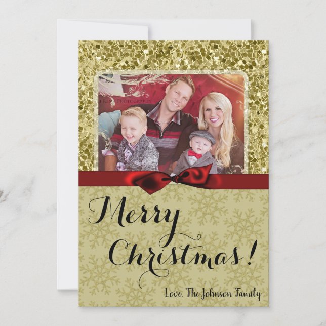 5x7 XMAS Christmas Gold Snowflake Glitt PHOTO Card (Front)