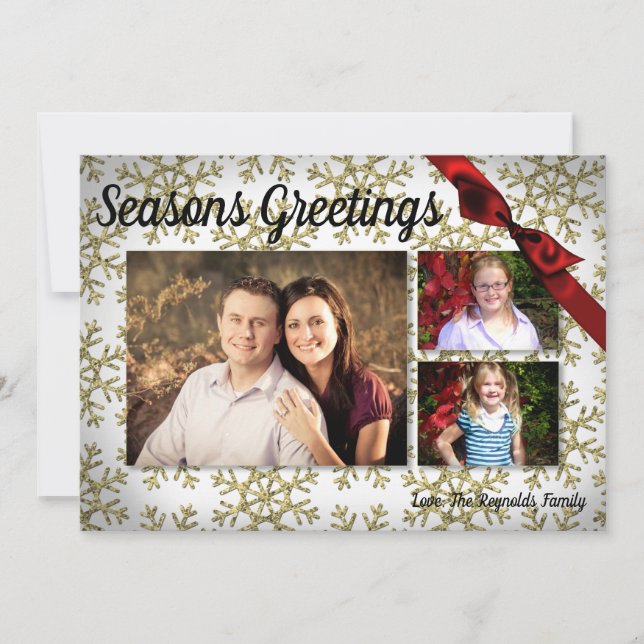 5x7 XMAS Christmas Gold Snowflake Glitt PHOTO Card (Front)