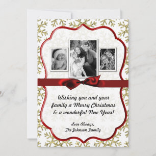 5x7 XMAS Christmas Gold Snowflake Glitt PHOTO Card