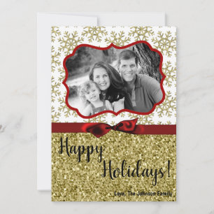 5x7 XMAS Christmas Gold Snowflake Glitt PHOTO Card