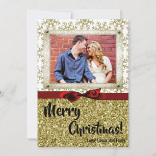 5x7 XMAS Christmas Gold Snowflake Glitt PHOTO Card