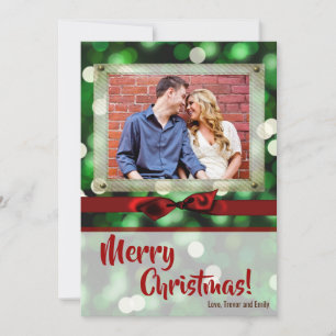 5x7 XMAS Christmas Green Bokeh Lights PHOTO Card