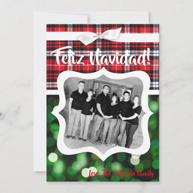 5x7 XMAS Christmas Green Bokeh Lights PHOTO Card (Front)