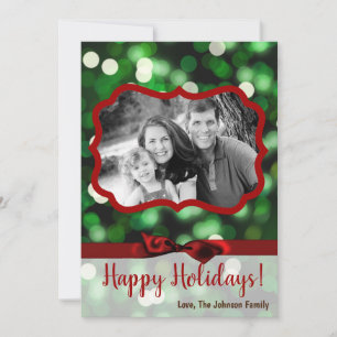 5x7 XMAS Christmas Green Bokeh Lights PHOTO Card