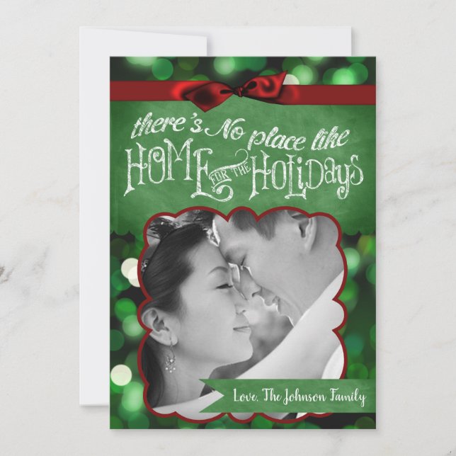 5x7 XMAS Christmas Green Bokeh Lights PHOTO Card (Front)