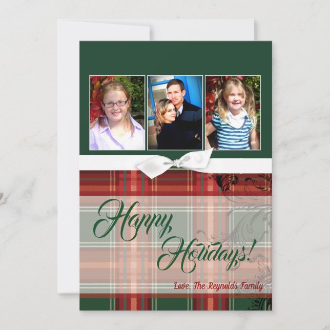 5x7 XMAS Christmas Plaid Red Fabric PHOTO Card (Front)