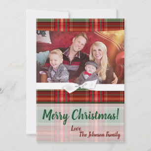 5x7 XMAS Christmas Plaid Red Fabric PHOTO Card