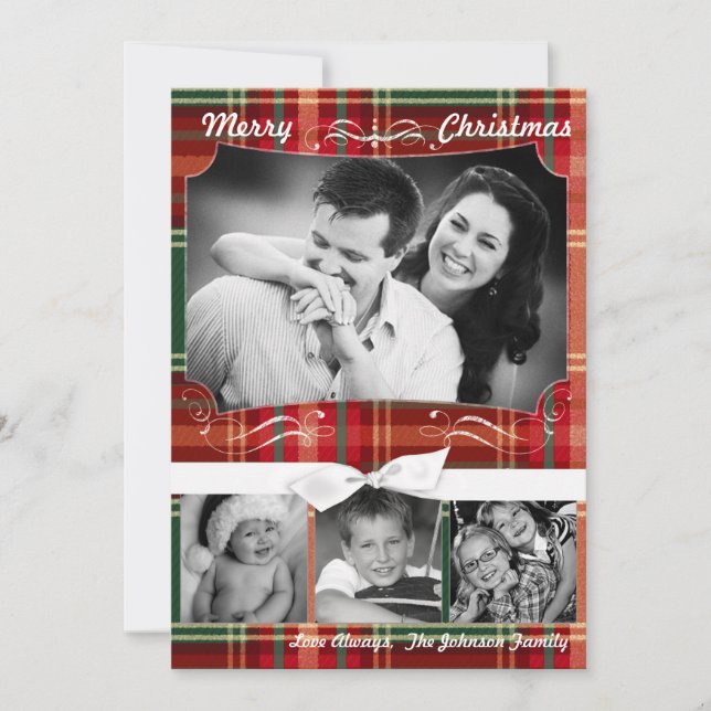 5x7 XMAS Christmas Plaid Red Fabric PHOTO Card (Front)
