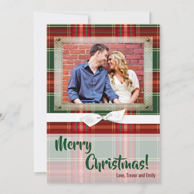 5x7 XMAS Christmas Plaid Red Fabric PHOTO Card (Front)