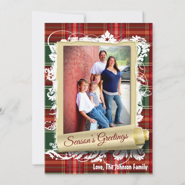 5x7 XMAS Christmas Plaid Red Fabric PHOTO Card (Front)