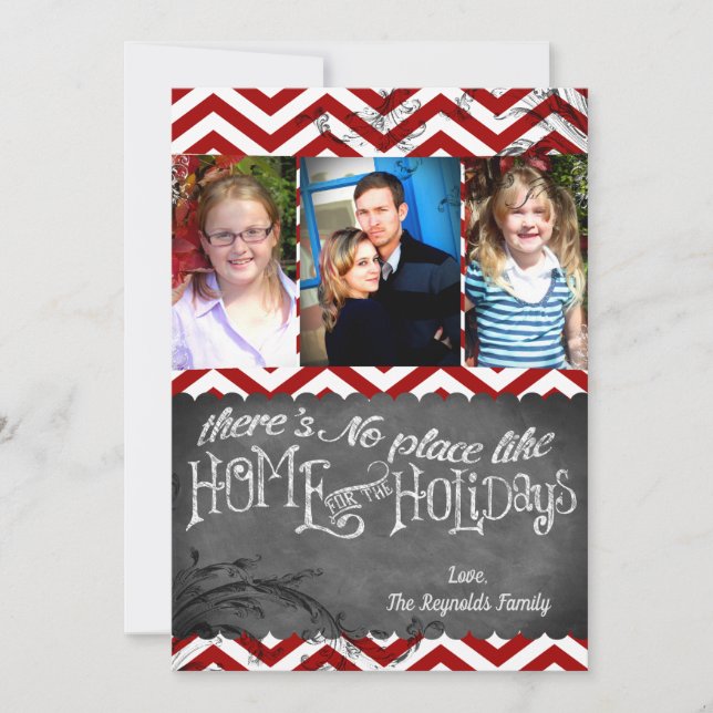 5x7 XMAS Christmas Red Chevron Chalkboa PHOTO Card (Front)