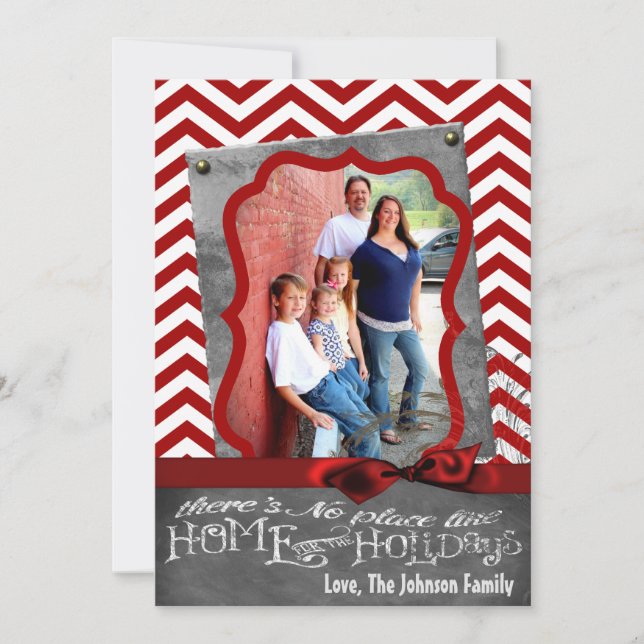 5x7 XMAS Christmas Red Chevron Chalkboa PHOTO Card (Front)
