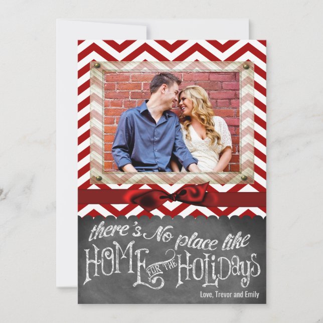 5x7 XMAS Christmas Red Chevron Chalkboa PHOTO Card (Front)