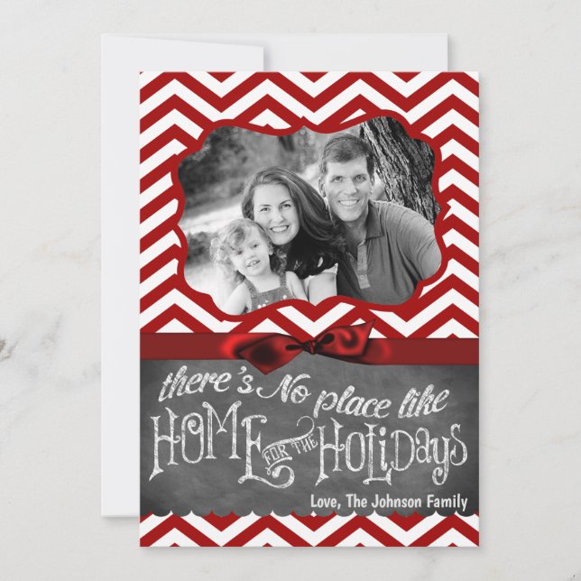 5x7 XMAS Christmas Red Chevron Chalkboa PHOTO Card (Front)