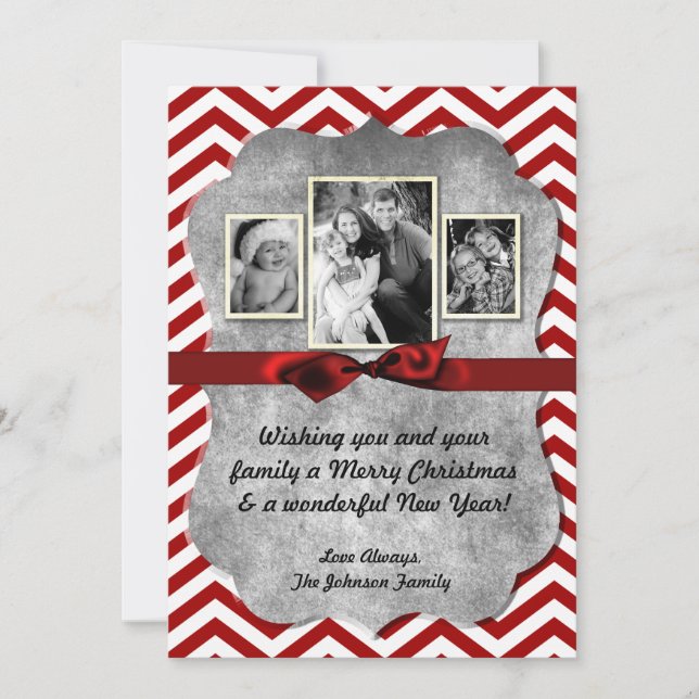 5x7 XMAS Christmas Red Chevron Chalkboa PHOTO Card (Front)