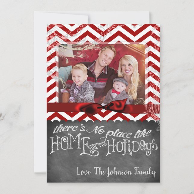 5x7 XMAS Christmas Red Chevron Chalkboa PHOTO Card (Front)