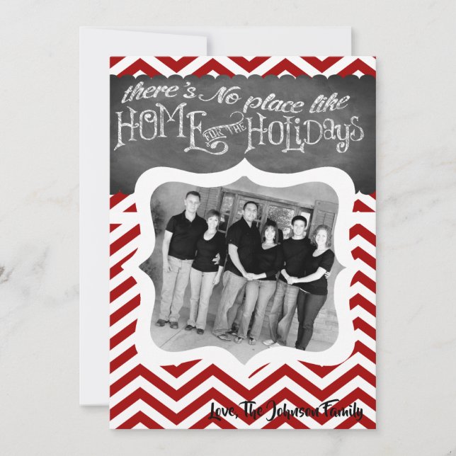 5x7 XMAS Christmas Red Chevron Chalkboa PHOTO Card (Front)
