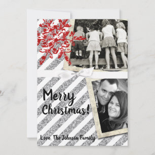 5x7  XMAS Christmas Red Glitter Snowfla PHOTO Card