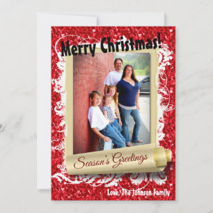 5x7 XMAS Christmas Red Glitter Snowflak PHOTO Card