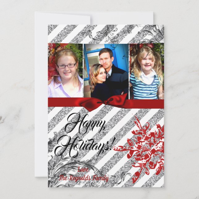 5x7 XMAS Christmas Red Glitter Snowflak PHOTO Card (Front)