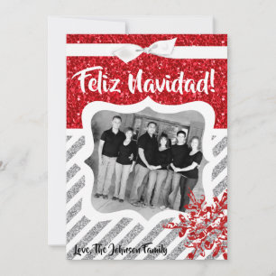 5x7 XMAS Christmas Red Glitter Snowflak PHOTO Card