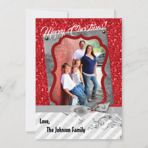 5x7 XMAS Christmas Red Glitter Snowflak PHOTO Card