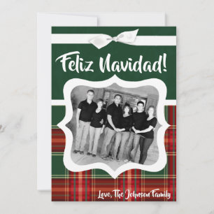5x7 XMAS Christmas Red Plaid Fabric PHOTO Card